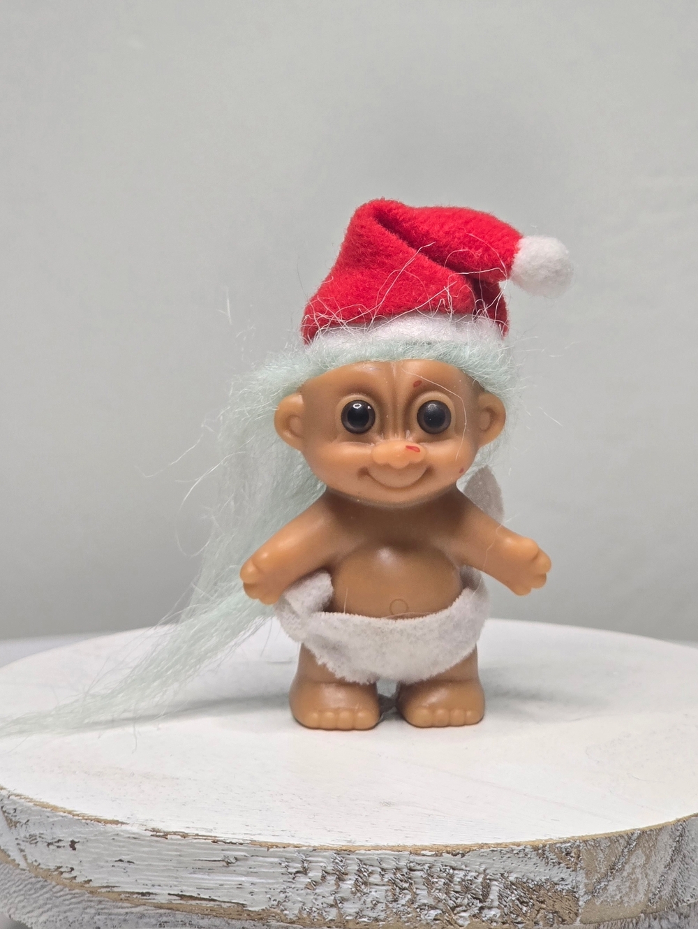 Vintage Russ Christmas Troll Doll Baby in Diaper & Santa Hat  [ Read Details ]